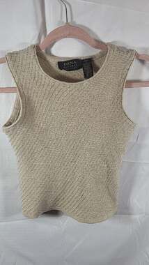 Dana Buchman Petite Extra Fine Merino Wool Gold Beaded Metallic Knit Tank Top Si